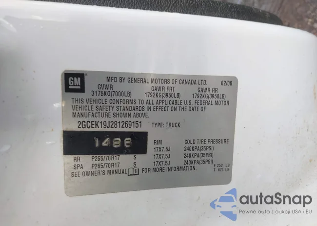 2GCEK19J281269151: 43789987