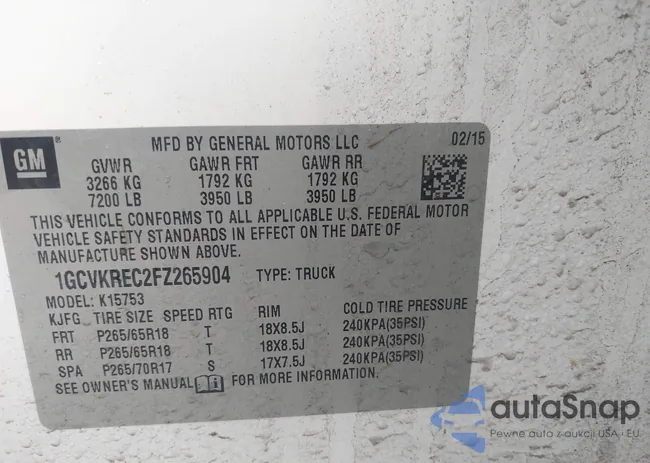 1GCVKREC2FZ265904: 43790180