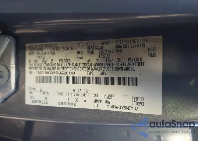 1FMCU0GX6DUA20140: 43790438