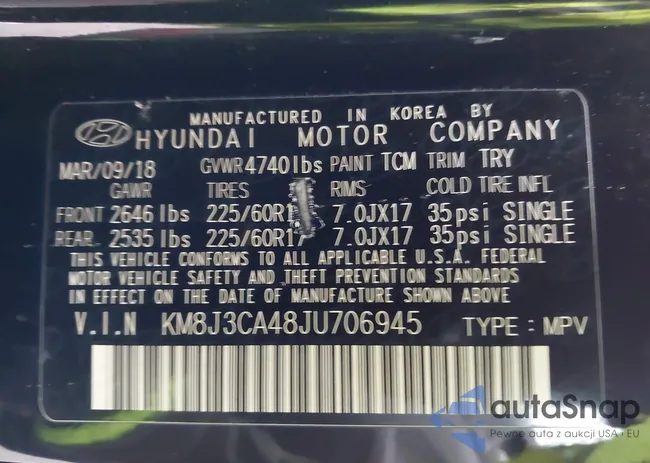 KM8J3CA48JU706945: 43789813