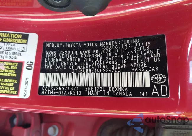 2T1BURHE4KC234703: 43789823