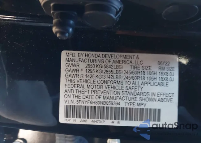 5FNYF6H80NB059394: 43791277