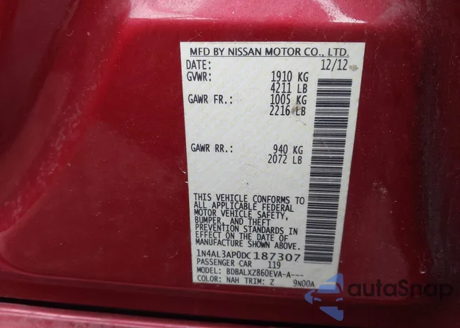 1N4AL3AP0DC187307: 43791434