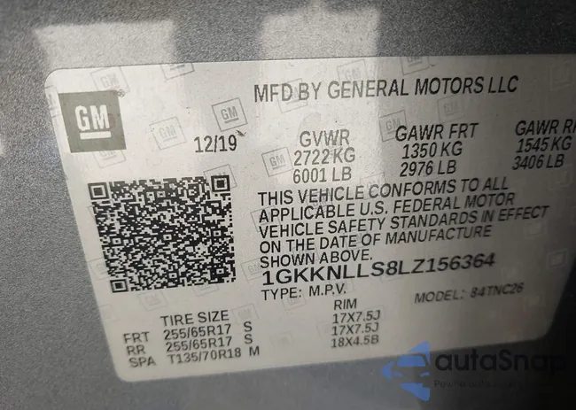 1GKKNLLS8LZ156364: 43790600