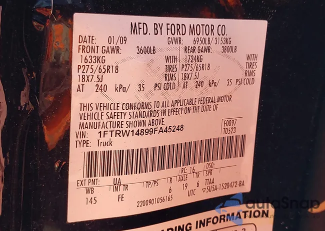 1FTRW14899FA45248: 43790647