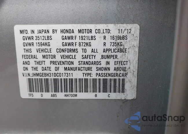 JHMGE8H31DC017311: 43790657