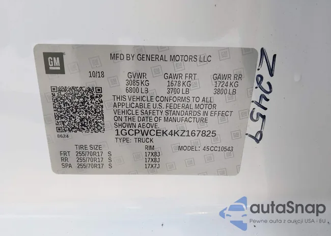 1GCPWCEK4KZ167825: 43790842