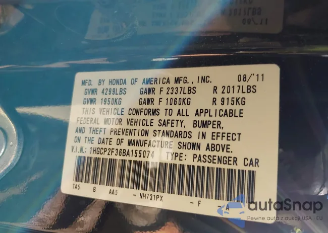 1HGCP2F36BA155074: 43791954