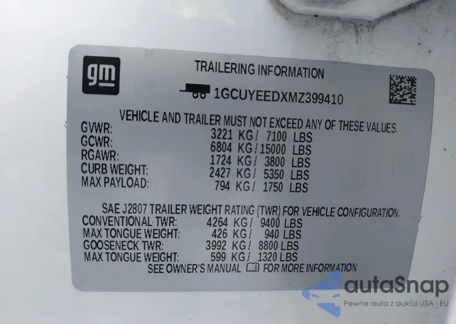 1GCUYEEDXMZ399410: 43792029