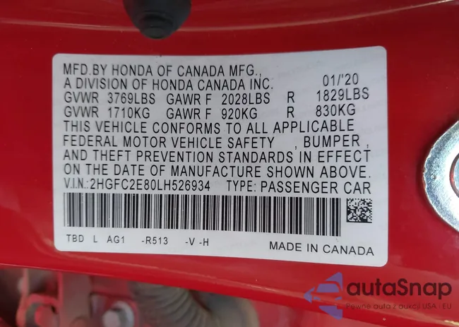 2HGFC2E80LH526934: 43792114