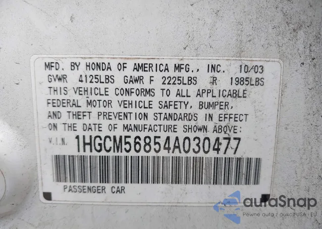 1HGCM56854A030477: 43792287