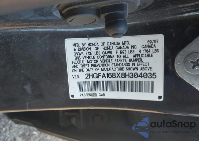 2HGFA168X8H304035: 43792502