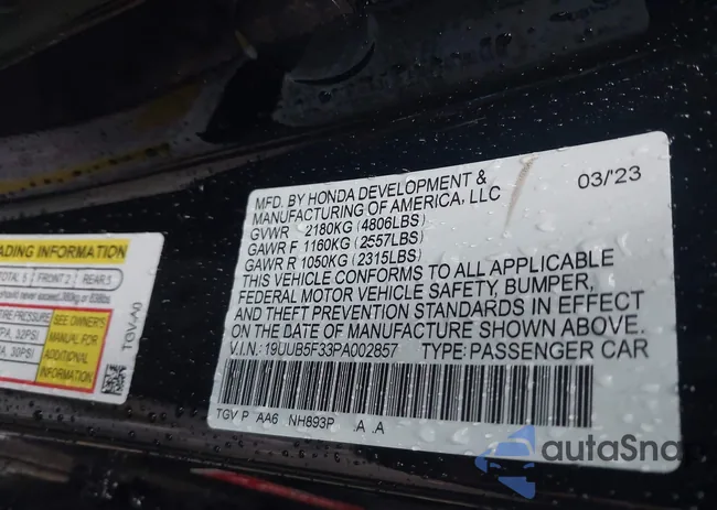 19UUB5F33PA002857: 43791764