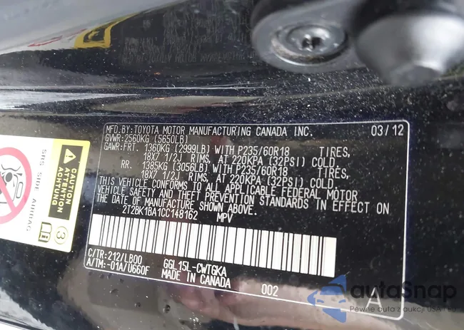 2T2BK1BA1CC148162: 43791812