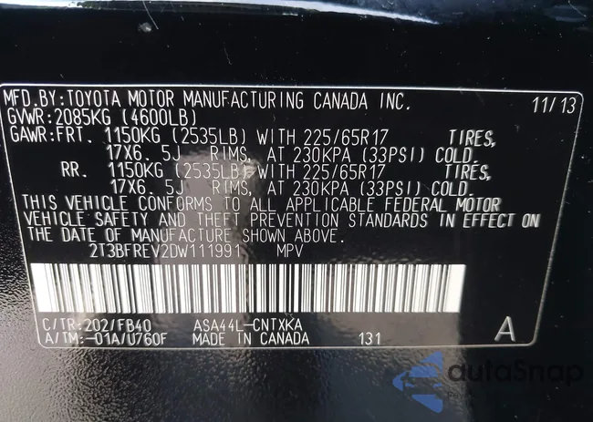 2T3BFREV2DW111991: 43791882