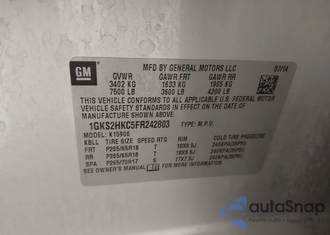 1GKS2HKC5FR242803: 43792971