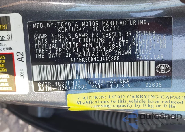 4T1BK3DB1CU449888: 43793442