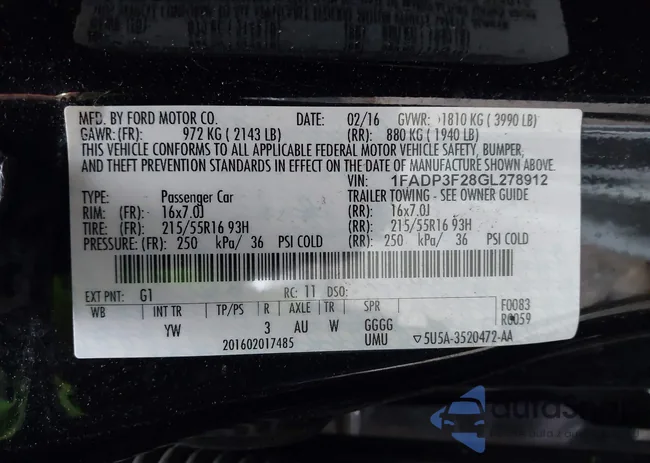 1FADP3F28GL278912: 43793501