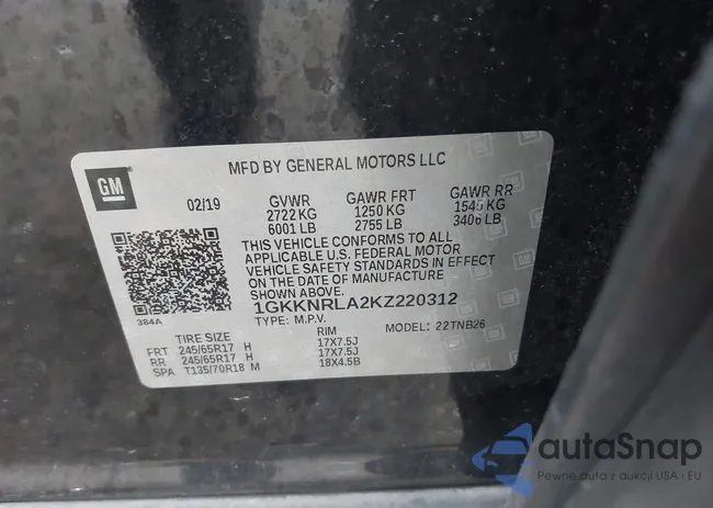 1GKKNRLA2KZ220312: 43793533