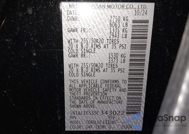 5N1AL1FS3SC343022: 43792910