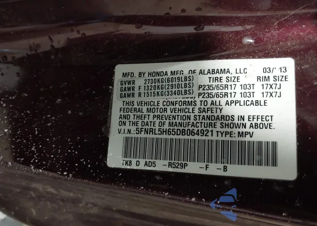 5FNRL5H65DB064921: 43795096