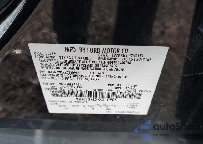 MAJ6S3KLXKC310905: 43795470