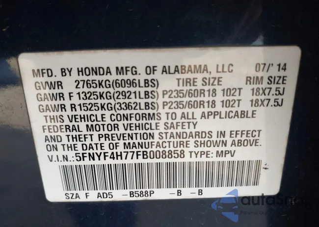 5FNYF4H77FB008858: 43794587