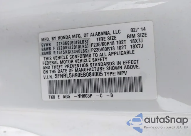 5FNRL5H90EB084005: 43794646