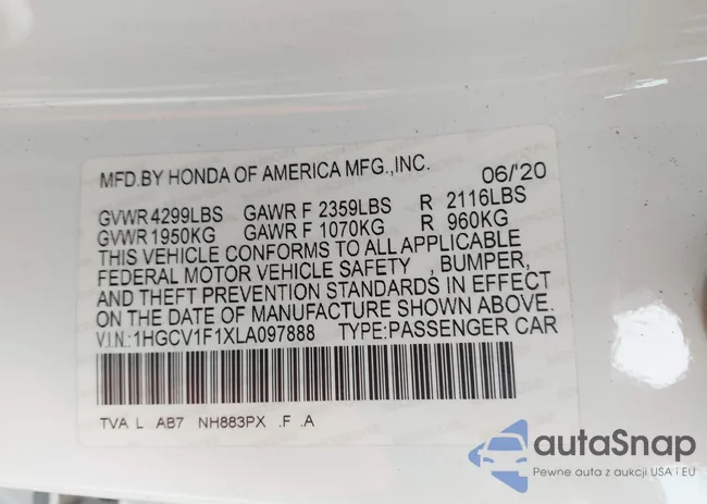 1HGCV1F1XLA097888: 43794697