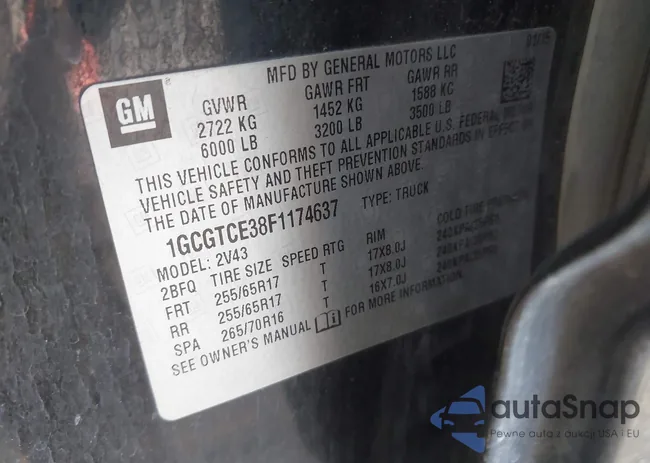 1GCGTCE38F1174637: 43794707