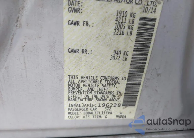 1N4AL3AP1FC196228: 43794907