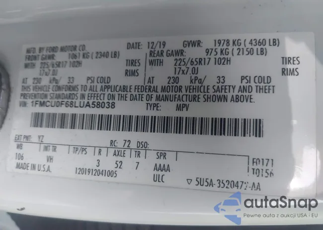 1FMCU0F68LUA58038: 43796251