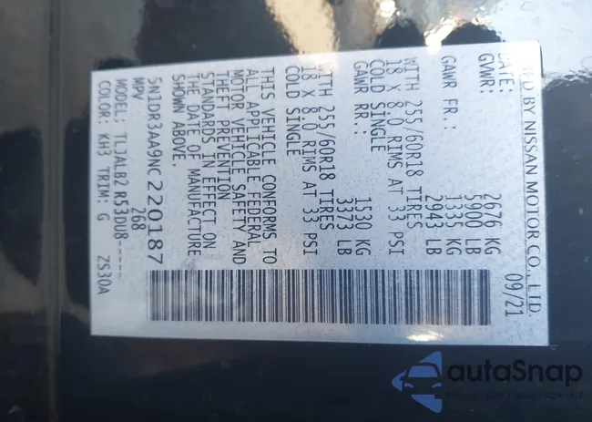 5N1DR3AA9NC220187: 43796272