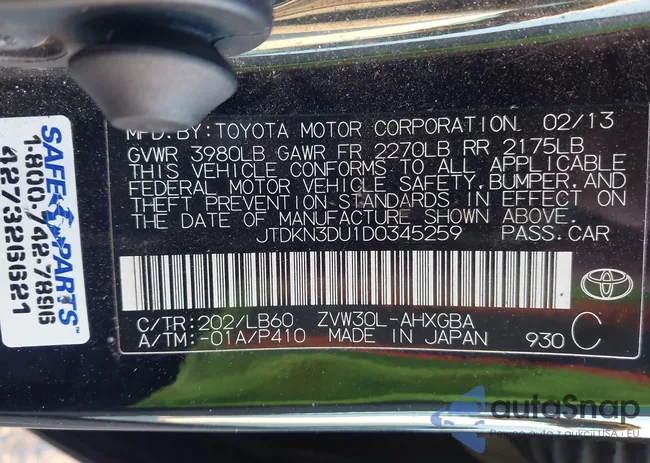 JTDKN3DU1D0345259: 43796473