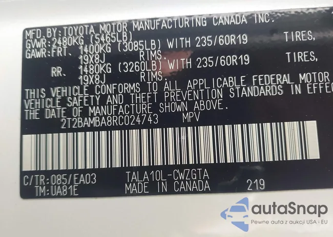 2T2BAMBA8RC024743: 43795582