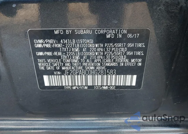 JF2GPABC0HG281583: 43795686