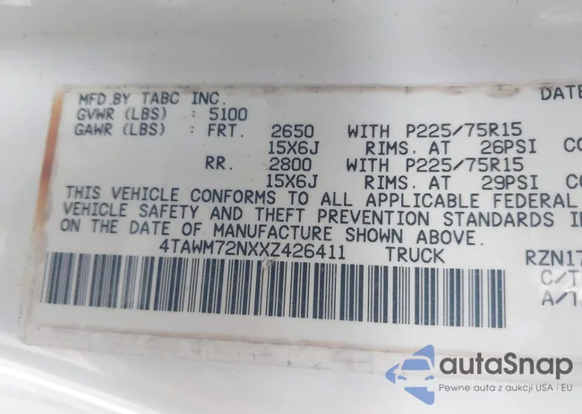 4TAWM72NXXZ426411: 43797009