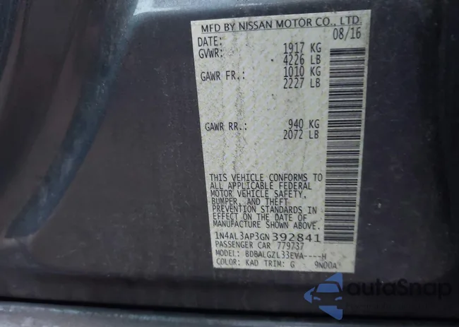 1N4AL3AP3GN392841: 43797025