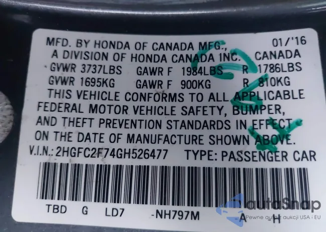 2HGFC2F74GH526477: 43797415