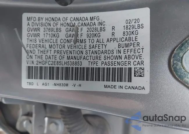 2HGFC2E85LH538853: 43796624