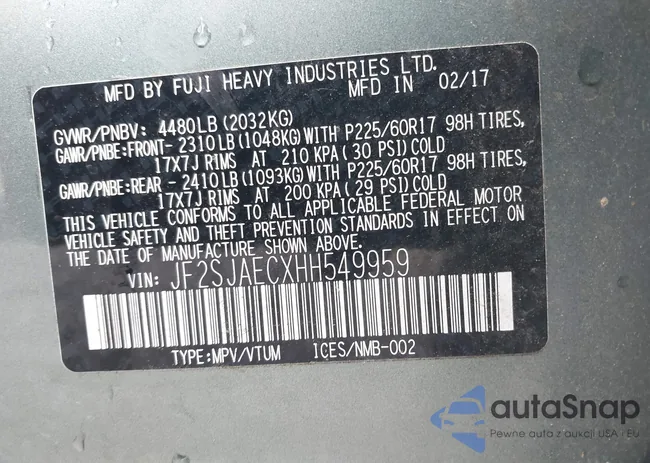 JF2SJAECXHH549959: 43796832