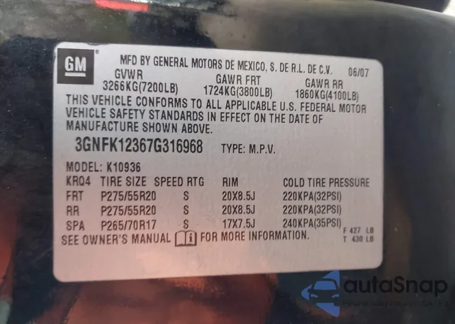 3GNFK12367G316968: 43796918