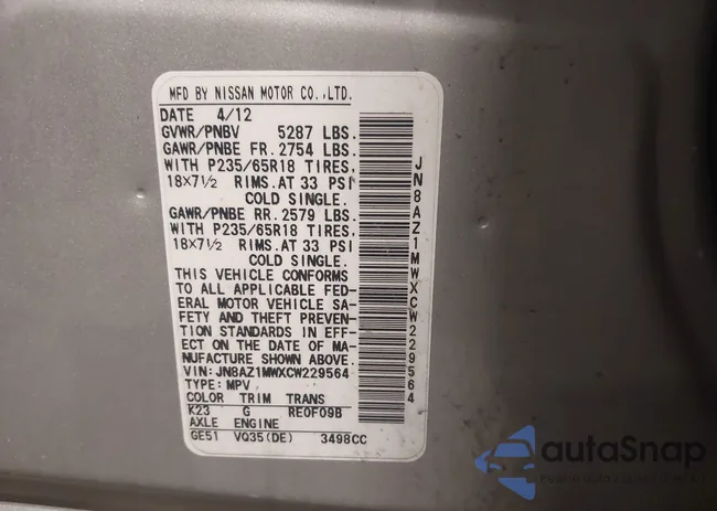 JN8AZ1MWXCW229564: 43798200