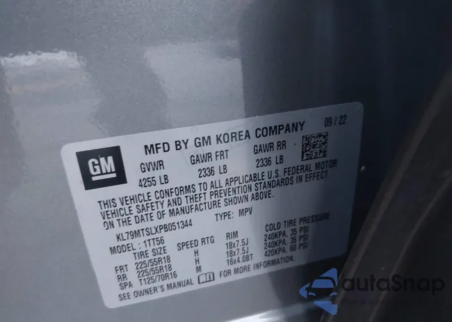 KL79MTSLXPB051344: 43798506