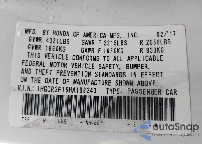 1HGCR2F15HA169243: 43797560