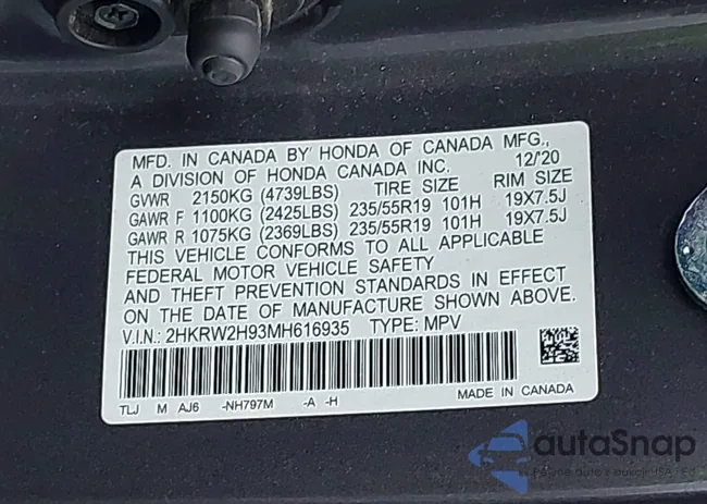 2HKRW2H93MH616935: 43797926