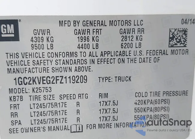 1GC2KVEG2FZ119209: 43799021