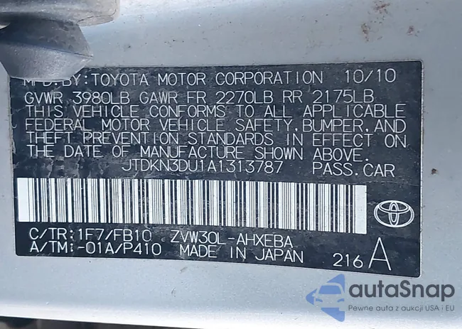 JTDKN3DU1A1313787: 43799365