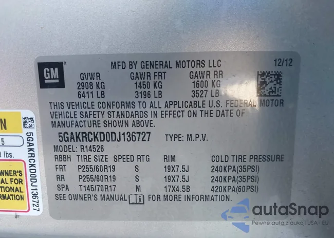 5GAKRCKD0DJ136727: 43798566