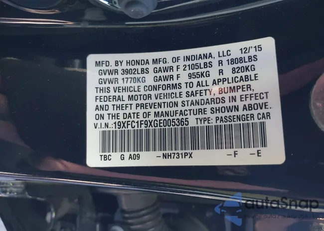 19XFC1F9XGE005365: 43798785